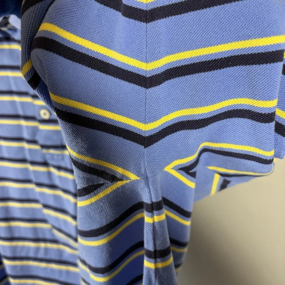 Polo Golf Large Mens Ralph Lauren Pima Cotton Blue Yellow Stripe Shirt Preppy